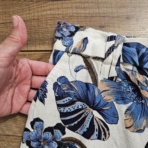 Sigrid Olsen Pants Blue Floral  Belted Wide Leg Cropped Capri Beachy Coastal 6 - Picture 5 of 15